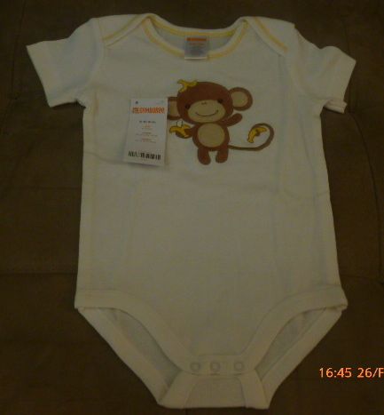 Body Manga Curta Macaco com Banana - 6 a 12 meses - Gymboree